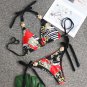 New Style Printed Laced-Up Female Split Swimsuit Sexy Metal Accessories Bikini European American Swi