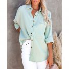 Autumn Simple Long-Sleeved V-Neck Button Ladies Cotton Linen Shirt Women's Clothing