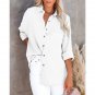 Autumn Simple Long-Sleeved V-Neck Button Ladies Cotton Linen Shirt Women's Clothing
