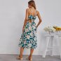 Summer New Style Printed Sling Dress European American Women's Fashion Single-Breasted Halter