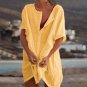 Women Shirt Solid Color Loose Summer Short Sleeve Round Neck Blouse for Party