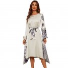 Autumn New Style Long-Sleeved Printed Dress Color-Blocking Loose Lace-Up Long S