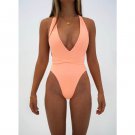 New Style One-Piece Deep V Swimsuit Women Solid Color Bikini