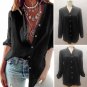 Women Solid Color Long Sleeve Stand Collar Single-breasted Office Shirt Blouse