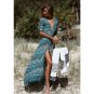 Four-Sided Elastic Printed Split Mid-Waist Dress Three-Quarter Sleeve V-Neck Long S