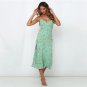 Avocado Green Digital Printing Sexy V-Neck Sling Dress Side Slit Women