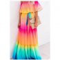 Wrapped Chest Printed Gradient Color Large Swing Skirt Jumpsuit Long Women