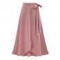 Women Fashion Solid Color Bandage High Waist Pleated Split Cross Hem Long Skirt
