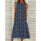 Loose Round Neck Pocket Floral Sleeveless Strap Women's Mid-Length Dress
