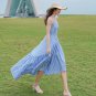 New Style V-Neck Striped Slimmer Look Sling Dress Irregular Long Ski