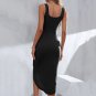 New Style Square Neck Laced-Up Irregular Hem Sling Dress Mid-Skirt