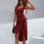New Style Square Neck Laced-Up Irregular Hem Sling Dress Mid-Skirt
