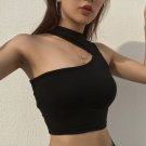 Sexy Women Summer One Shoulder Crop Top Solid Color Halter Sleeveless Slim Vest