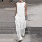 Plus Size Women Summer Solid Color V Neck Jumpsuit Harem Pants Sleeveless Romper