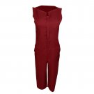 Plus Size Women Summer Solid Color V Neck Jumpsuit Harem Pants Sleeveless Romper