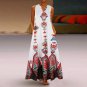 Plus Size Bohemian Summer Beach Women Sleeveless V Neck Loose Kaftan Maxi Dress