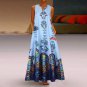 Plus Size Bohemian Summer Beach Women Sleeveless V Neck Loose Kaftan Maxi Dress
