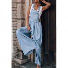 Loose Side Pocket Sleeveless Ladies Denim Overalls Wide Leg Jumpsuit