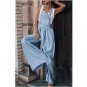 Loose Side Pocket Sleeveless Ladies Denim Overalls Wide Leg Jumpsuit