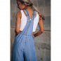 Loose Side Pocket Sleeveless Ladies Denim Overalls Wide Leg Jumpsuit