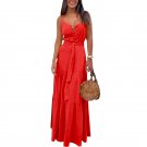 2022 Spring Summer New Style European American Women's Unique Button Sexy V-Neck Stitching Sling Dre