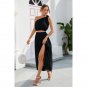 Fashionable Slanted Shoulder Bow Suit Slit Large Swing Dress Two-Piece Women