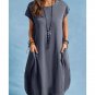 Cotton Linen Loose Dress Casual Solid Color Pocket Women