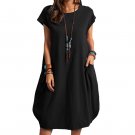 Cotton Linen Loose Dress Casual Solid Color Pocket Women