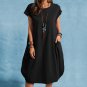 Cotton Linen Loose Dress Casual Solid Color Pocket Women