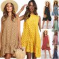 Summer Fashion Round Neck Sleeveless Polka Dot Loose Large Hem Ruffled Dress