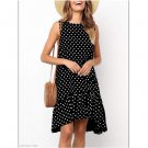 Summer Fashion Round Neck Sleeveless Polka Dot Loose Large Hem Ruffled Dress