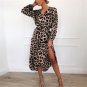 Leopard Print V-Neck High Waist Laced-Up Irregular Ladies Dress