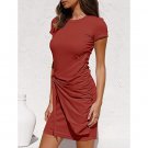 Casual Short Sleeve Round Neck Skinny Pleated T-Shirt Dress