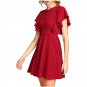 Short Dress Solid Color Round Neck Stitching Ruffle Sleeve Large Swing