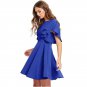 Short Dress Solid Color Round Neck Stitching Ruffle Sleeve Large Swing