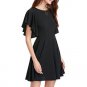 Short Dress Solid Color Round Neck Stitching Ruffle Sleeve Large Swing