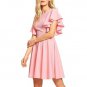 Short Dress Solid Color Round Neck Stitching Ruffle Sleeve Large Swing