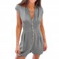 Summer New Style European American Button Stitching Short-Sleeved Shorts Jumpsuit Women