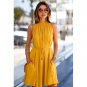 European Summer New Style Solid Color Pleated Skirt Linen Dress