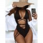 New Style One-Piece bikini Solid Color Hollow Laced-Up Swimsuit