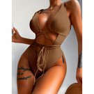 New Style One-Piece bikini Solid Color Hollow Laced-Up Swimsuit