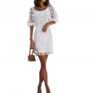 European American New Style Embroidered Hollow Lace U-Neck Dress