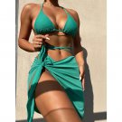 European American Three-Piece Bikini Solid Color Sexy Female Split Swimsuit Triangle Bag