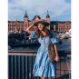 Summer New Style European American V-Neck Short-Sleeved Hollow Single-Breasted Lace Dress
