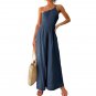 Summer European American New Style Ladies Sexy Sling Narrow-Waist Pocket Straight Sleeveless Jumpsui