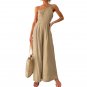 Summer European American New Style Ladies Sexy Sling Narrow-Waist Pocket Straight Sleeveless Jumpsui