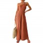 Summer European American New Style Ladies Sexy Sling Narrow-Waist Pocket Straight Sleeveless Jumpsui