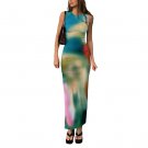 European American New Style Tie-Dye Fashion Printed Slit Round Neck Hip-Covered Slim-Fit Street Dres
