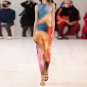 European American New Style Tie-Dye Fashion Printed Slit Round Neck Hip-Covered Slim-Fit Street Dres