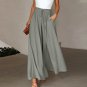 European American Summer New Style Women's Wide-Leg Trousers Elastic Belt High Waist Long Culottes W